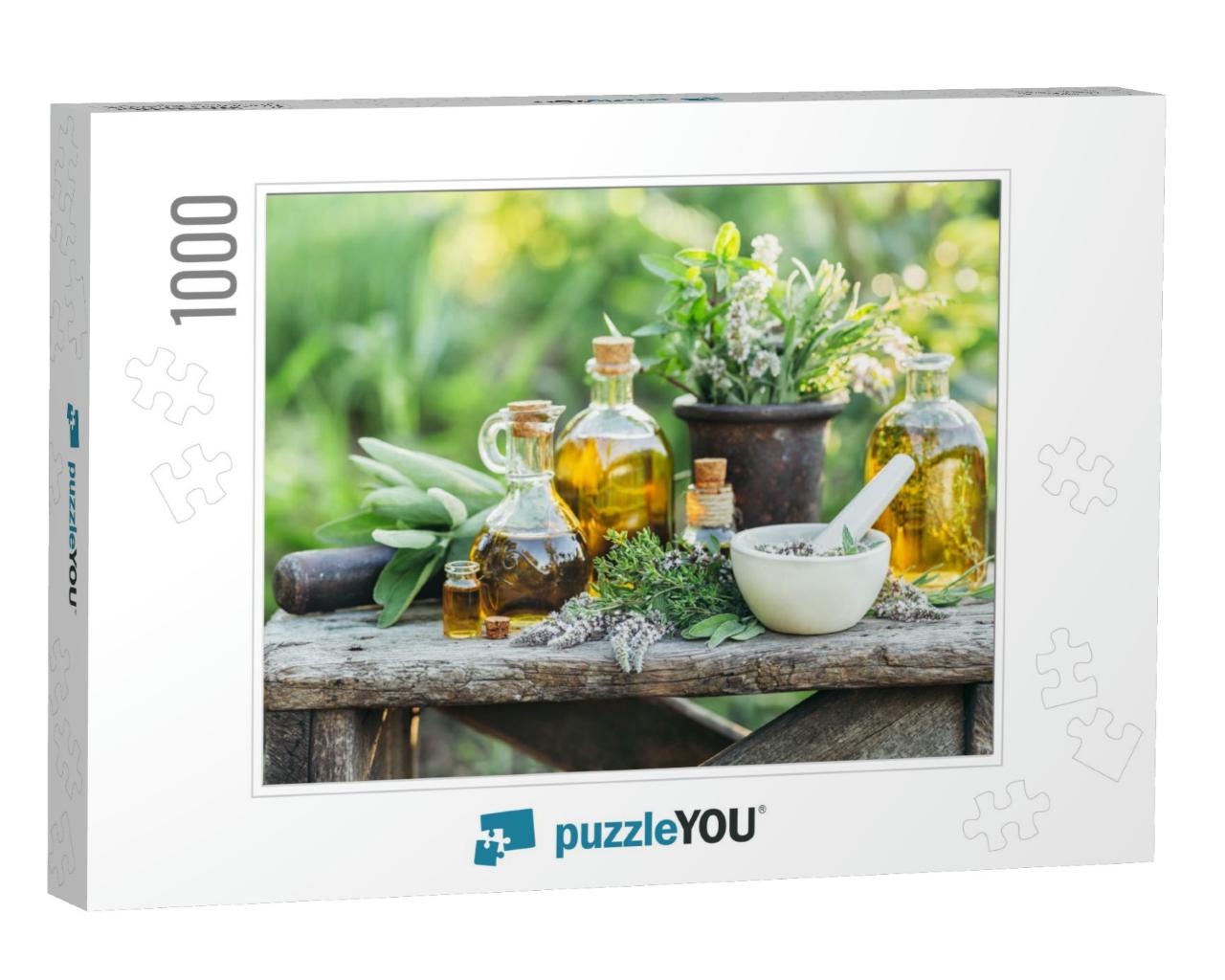 Fresh Herbs from the Garden & the Different Types of Oils... Jigsaw Puzzle with 1000 pieces
