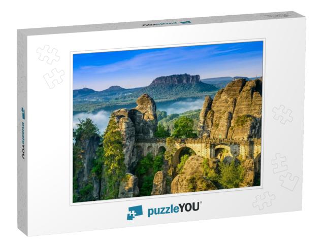 Bridge Named Bastei in Saxon Switzerland, At Sunrise & th... Jigsaw Puzzle