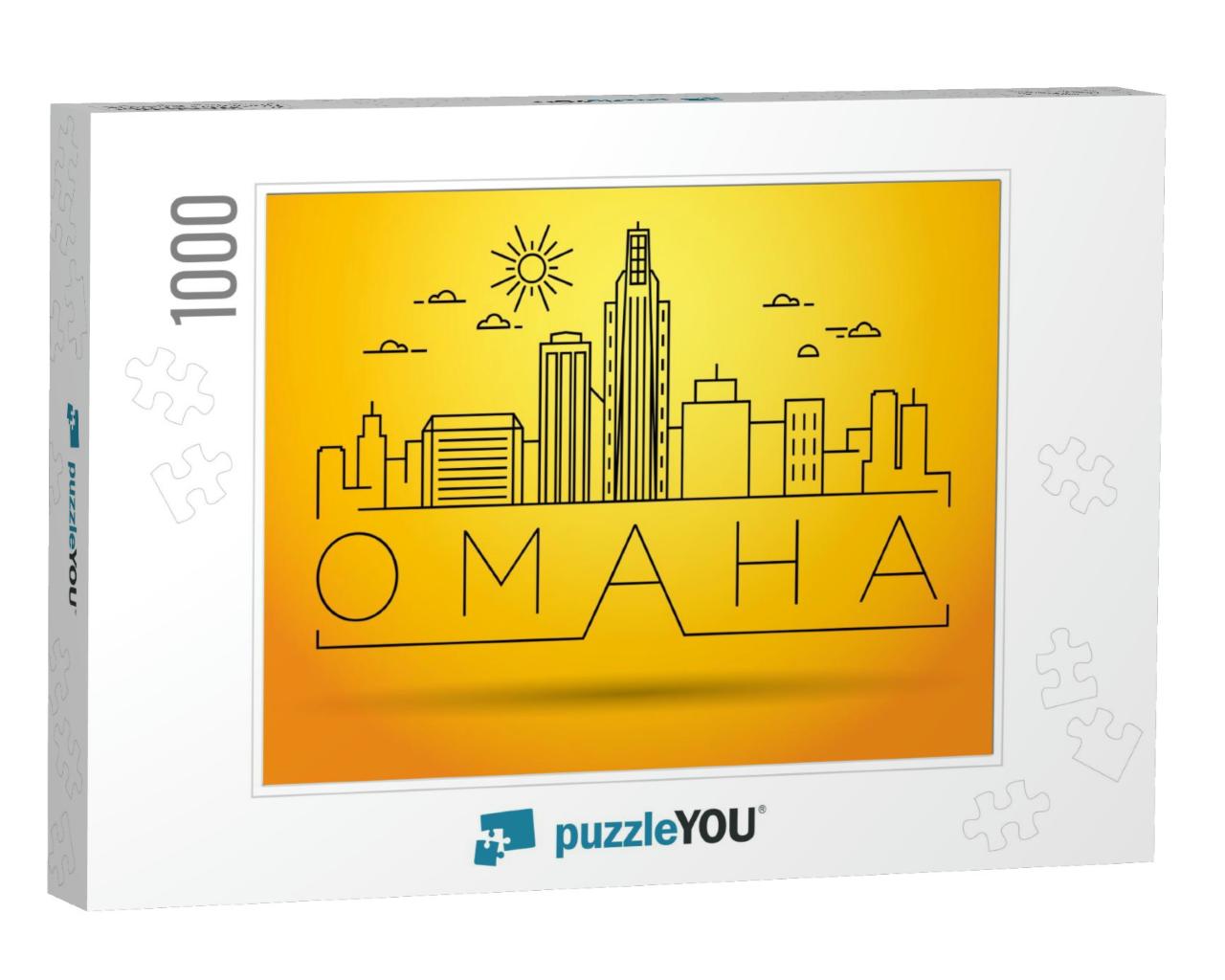 Minimal Omaha Linear City Skyline with Typographic Design... Jigsaw Puzzle with 1000 pieces