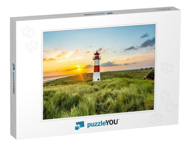 Sunrise At Lighthouse in List on the Island of Sylt, Schl... Jigsaw Puzzle