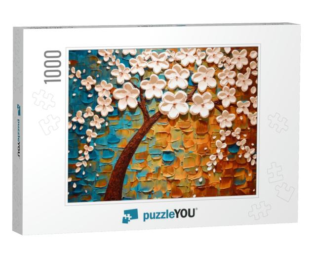 3D Illustration, Floral Tree Painting, Canvas Painting Ba... Jigsaw Puzzle with 1000 pieces