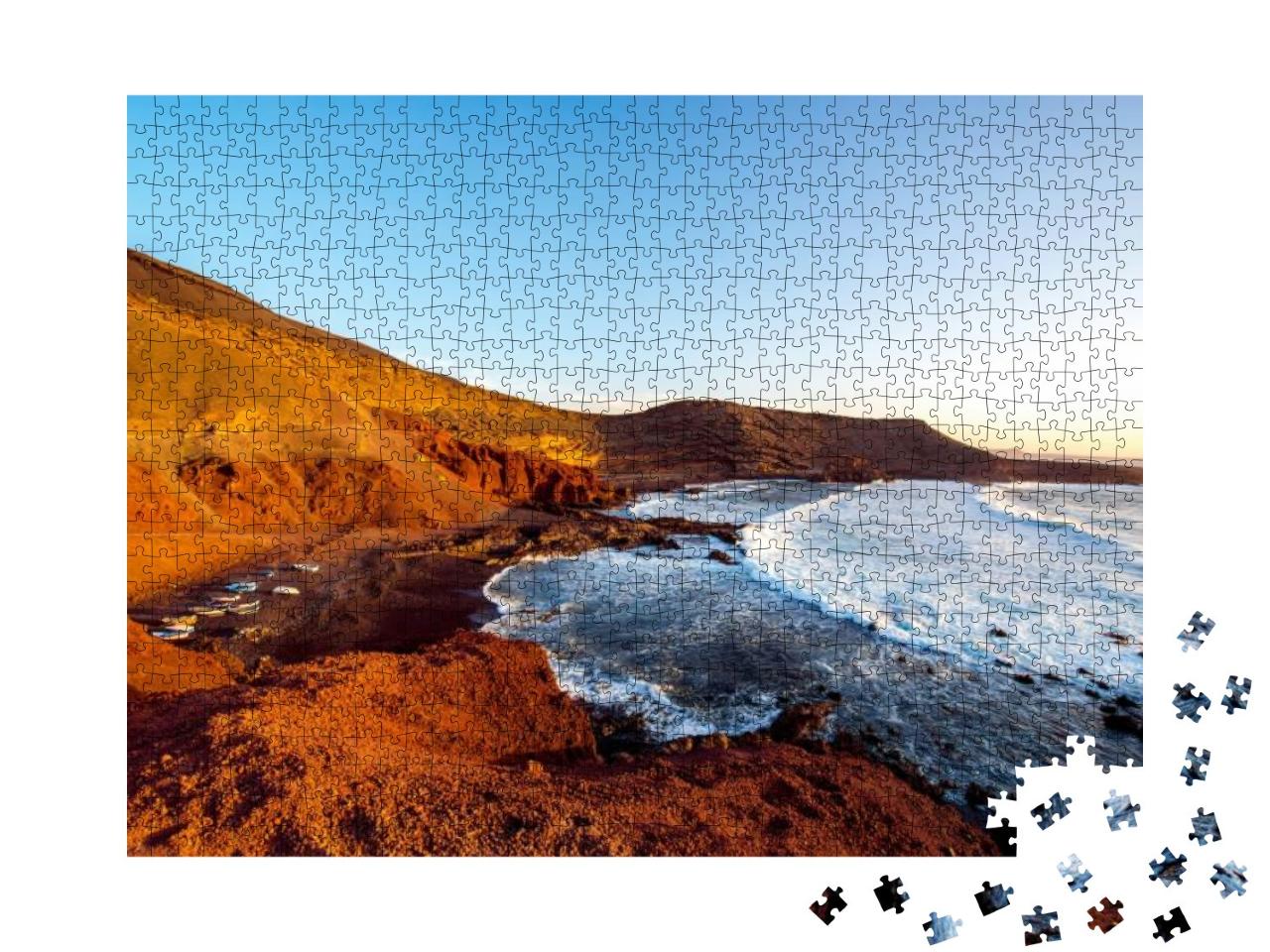 El Golfo Bay with Fishing Boats on the Sunset on Lanzarot... Jigsaw Puzzle with 1000 pieces