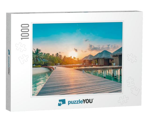 Sunset on Maldives Island, Luxury Water Villas Resort & W... Jigsaw Puzzle with 1000 pieces