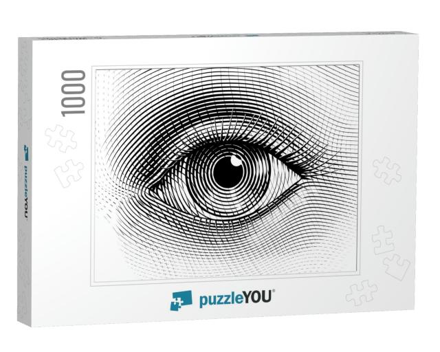 Vector Human Eye in Engraved Style. Eps8. Cmyk. Organized... Jigsaw Puzzle with 1000 pieces