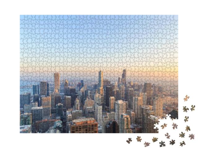 City of Chicago. Aerial View of Chicago Downtown At Sunse... Jigsaw Puzzle with 1000 pieces