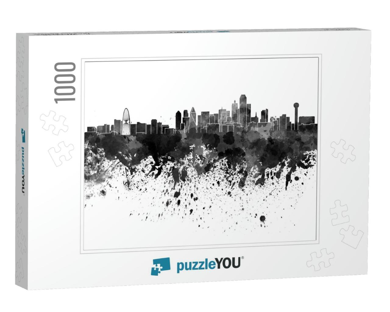 Dallas Skyline in Black Watercolor... Jigsaw Puzzle with 1000 pieces