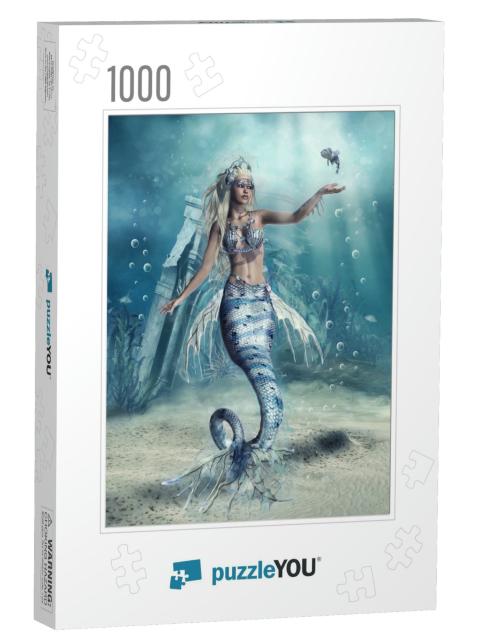 Fantasy Scenery with a Mermaid & a Fish At the Sea Bottom... Jigsaw Puzzle with 1000 pieces