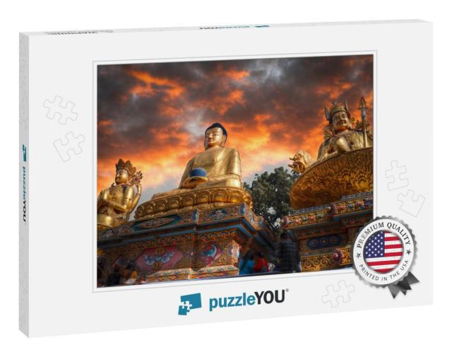 Swayambhunath Golden Buddha Statue. Kathmandu, Nepal... Jigsaw Puzzle