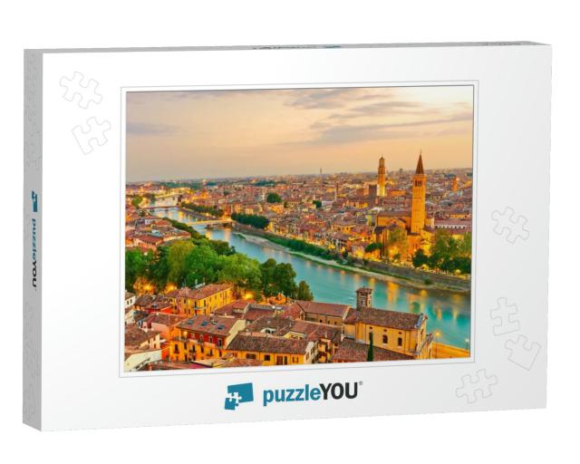 View of the Historic City Center Along Adige River At Sun... Jigsaw Puzzle