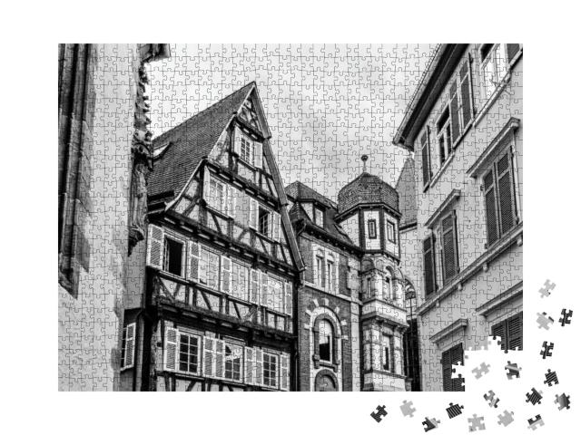 Black & White Timbered Buildings in the Old Town of Tuebi... Jigsaw Puzzle with 1000 pieces