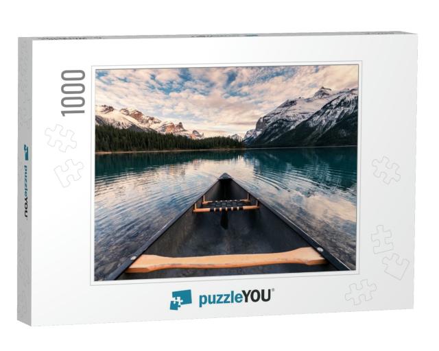 Canoeing with Canadian Rockies in Spirit Island on Malign... Jigsaw Puzzle with 1000 pieces