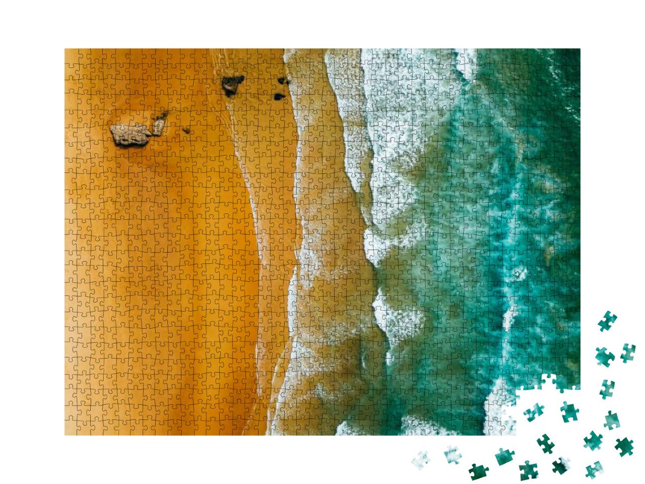 Aerial Panoramic Drone View of Blue Ocean Waves & Beautif... Jigsaw Puzzle with 1000 pieces