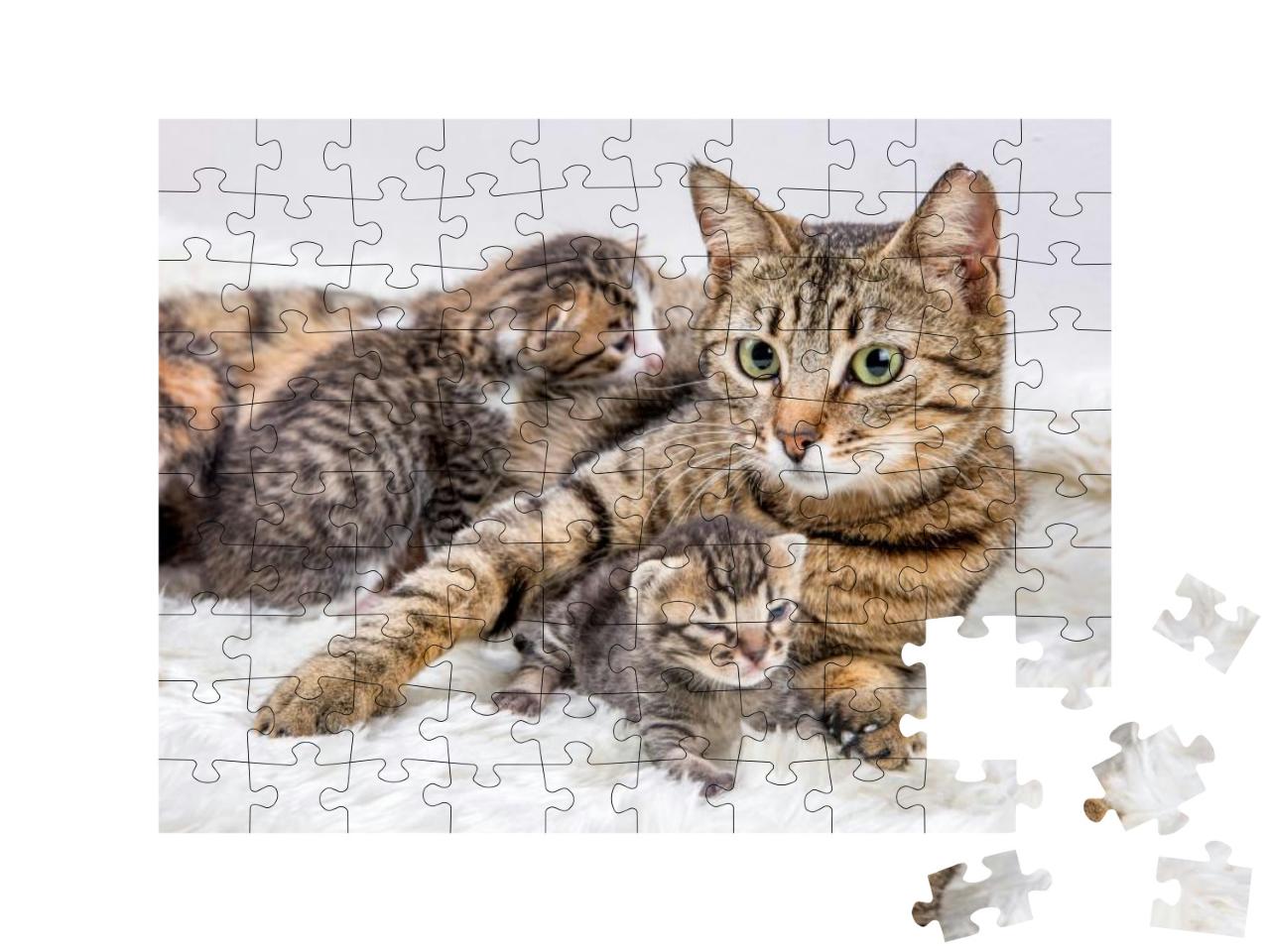 Mom Mother Cat & Baby Cat Kitten... Jigsaw Puzzle with 100 pieces