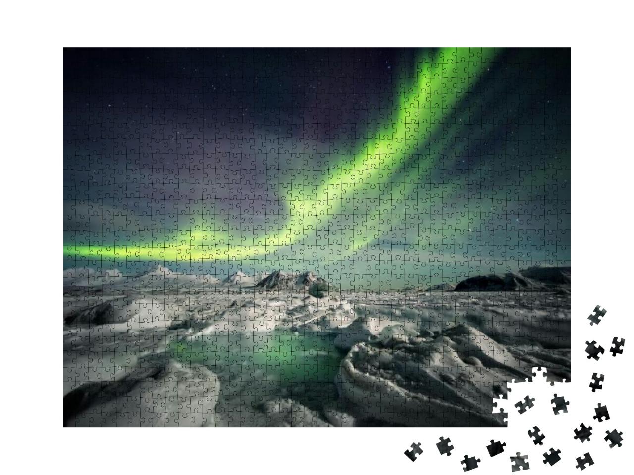Northern Lights Above the Frozen Arctic Fjord... Jigsaw Puzzle with 1000 pieces