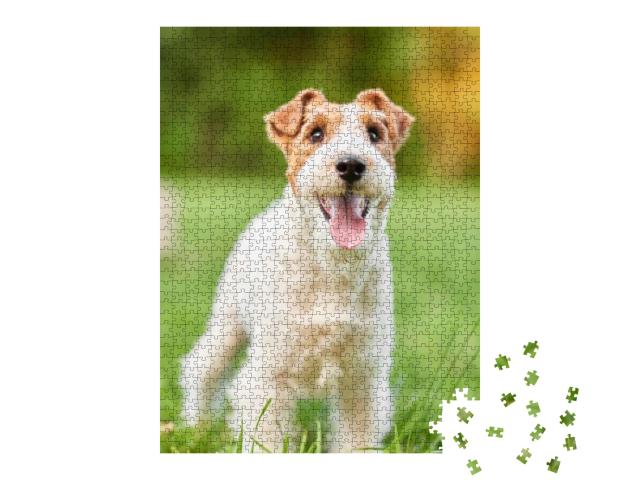 Vertical Shot of a Cute Happy & Healthy Fox Terrier Dog S... Jigsaw Puzzle with 1000 pieces