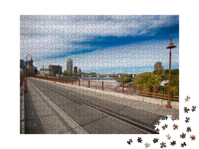 Stone Arch Bridge, Autumn. Minneapolis, Minnesota... Jigsaw Puzzle with 1000 pieces