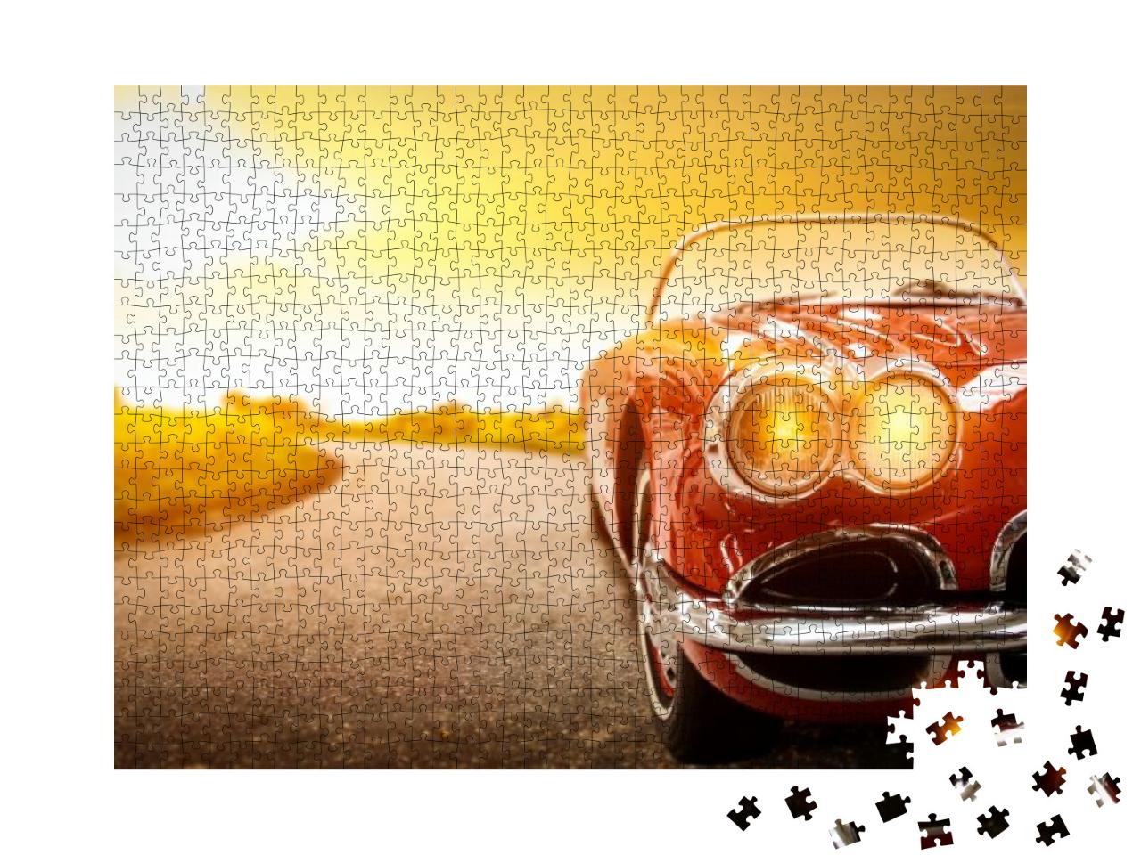 Retro Car on Road & Golden Autumn Space... Jigsaw Puzzle with 1000 pieces