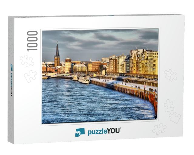 Beautiful Shore of Rhine River During Day in Dusseldorf i... Jigsaw Puzzle with 1000 pieces