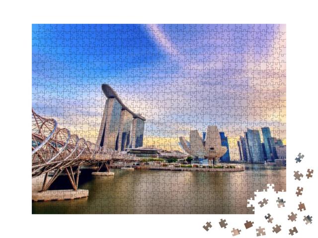 Landmark Modern Building Near River in Singapore... Jigsaw Puzzle with 1000 pieces
