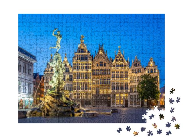 Grote Market of Antwerp At Night in Antwerp, Belgium... Jigsaw Puzzle with 1000 pieces