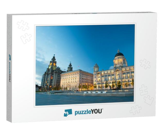 Liverpool City Center - Three Graces, Buildings on Liverp... Jigsaw Puzzle
