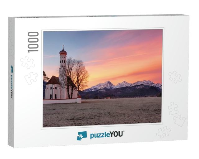 St. Coloman Church At Sunrise, Alps, Bavaria, Germany... Jigsaw Puzzle with 1000 pieces