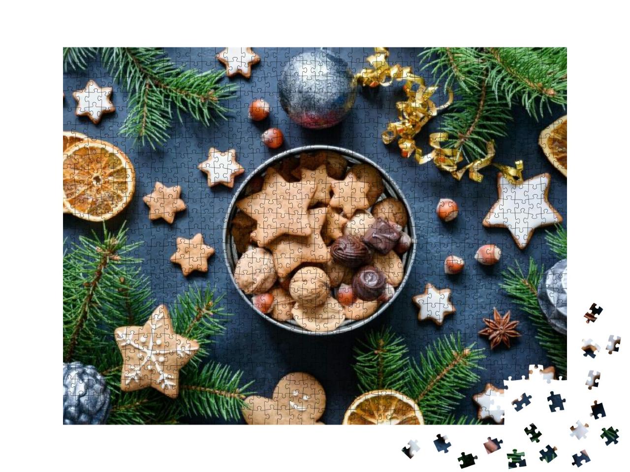 Christmas Gift Box with Homemade Gingerbread Cookies, Nut... Jigsaw Puzzle with 1000 pieces