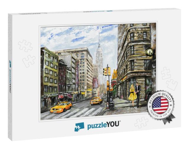 Oil Painting on Canvas, Street View of New York, Man & Wo... Jigsaw Puzzle
