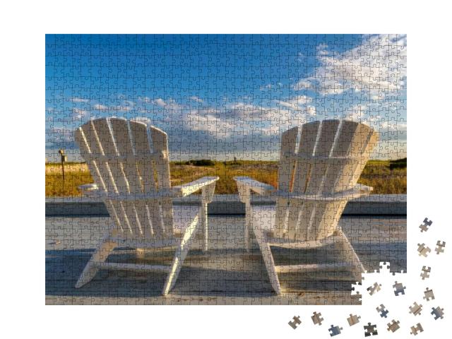 Beach Chair on Cape Cod Beach At Sunset, Cape Cod, Massac... Jigsaw Puzzle with 1000 pieces