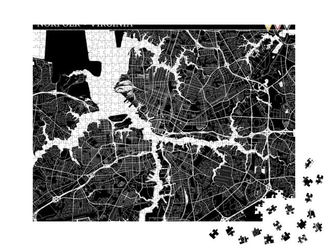 Simple Map of Norfolk, Virginia, Usa. Black & White Versi... Jigsaw Puzzle with 1000 pieces