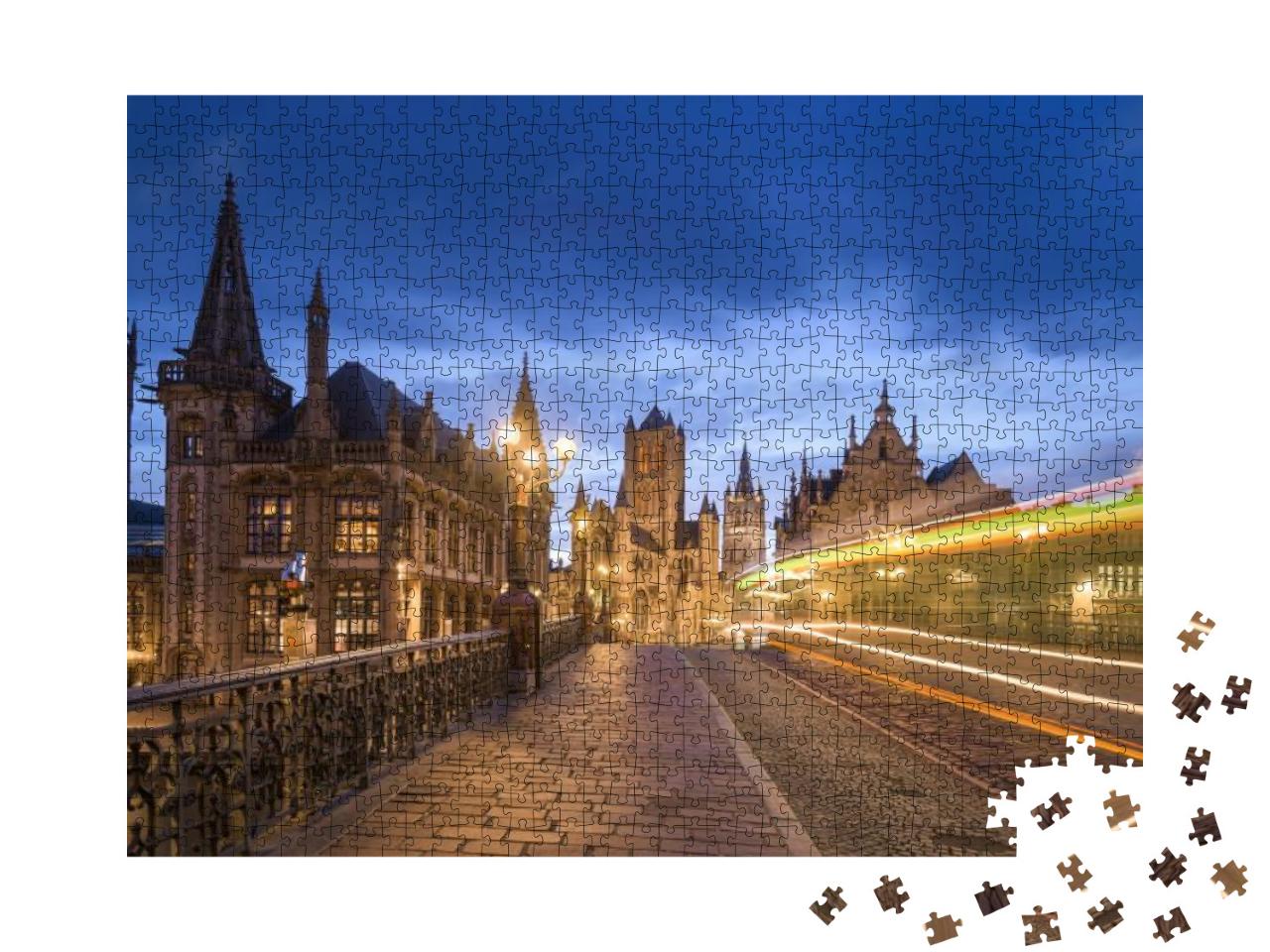 Ghent, Belgium Old Town Cityscape from St. Michaels Bridg... Jigsaw Puzzle with 1000 pieces