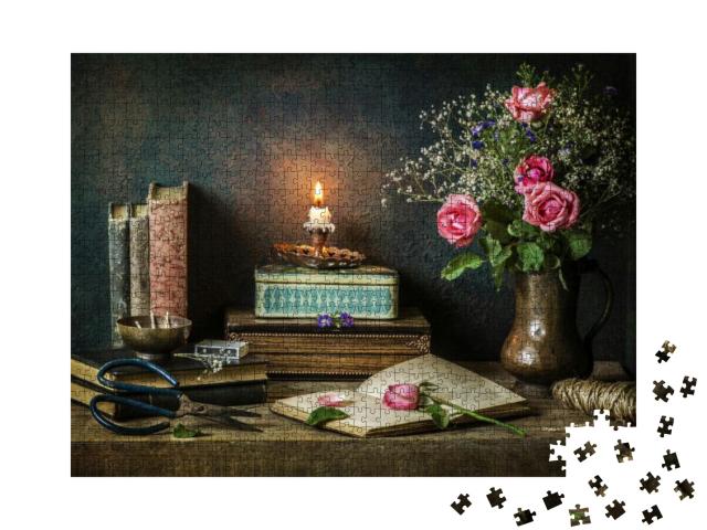 Classic Still Life with Vintage Books Placed with Beautif... Jigsaw Puzzle with 1000 pieces
