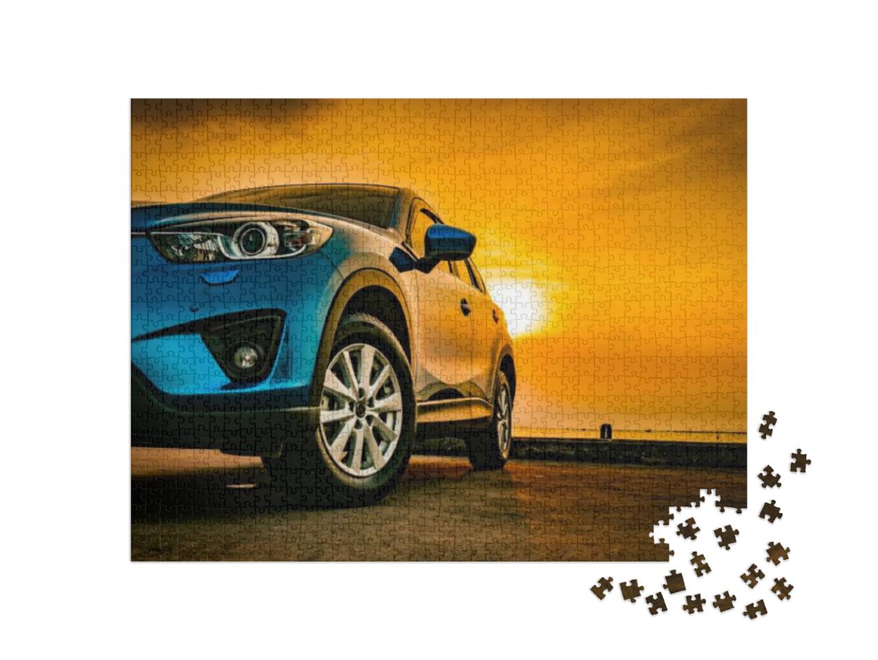 Blue Compact Suv Car with Sport & Modern Design Parked on... Jigsaw Puzzle with 1000 pieces