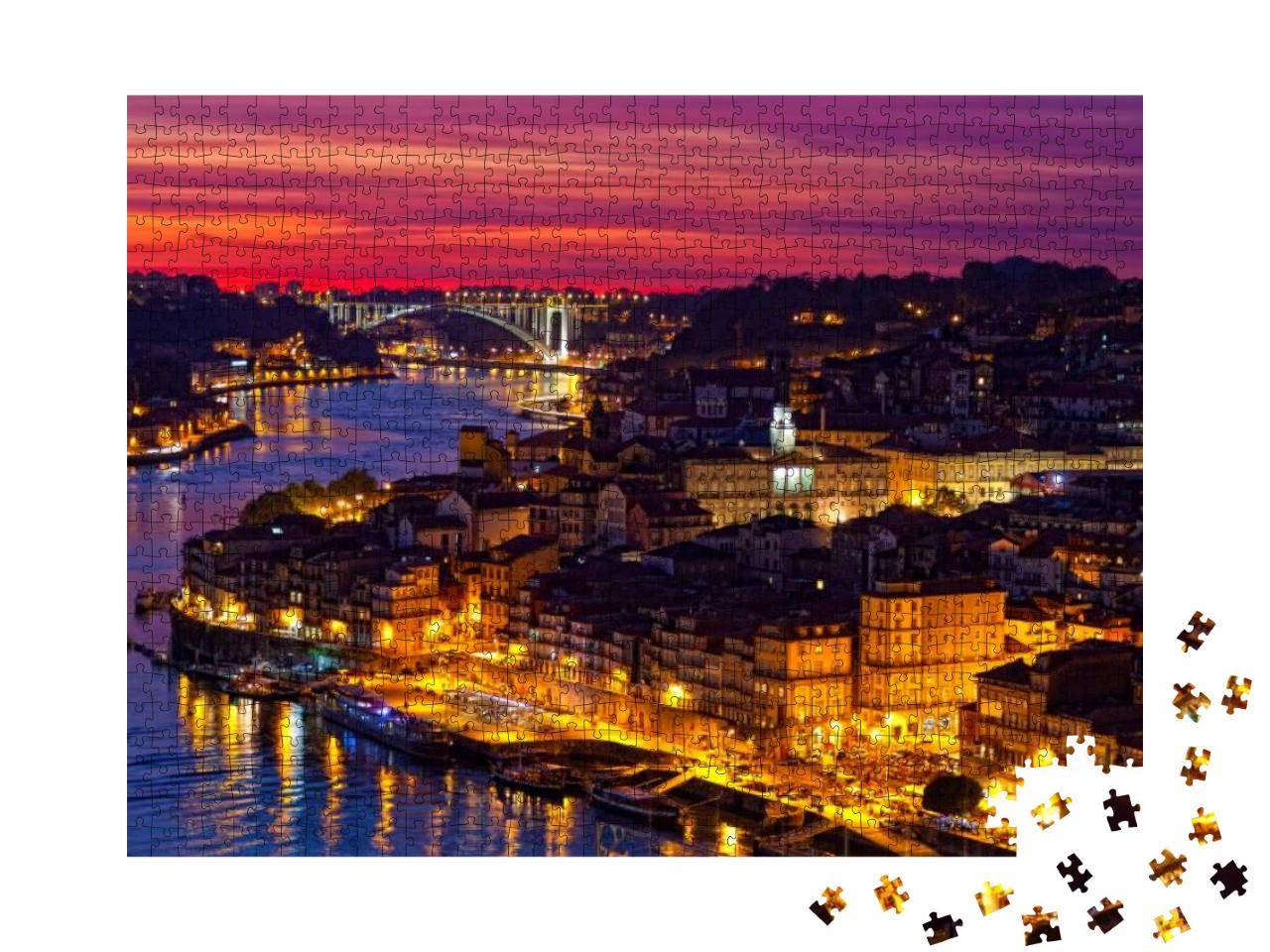 Hill with Old Town of Porto At Sunset Close Up, Portugal... Jigsaw Puzzle with 1000 pieces