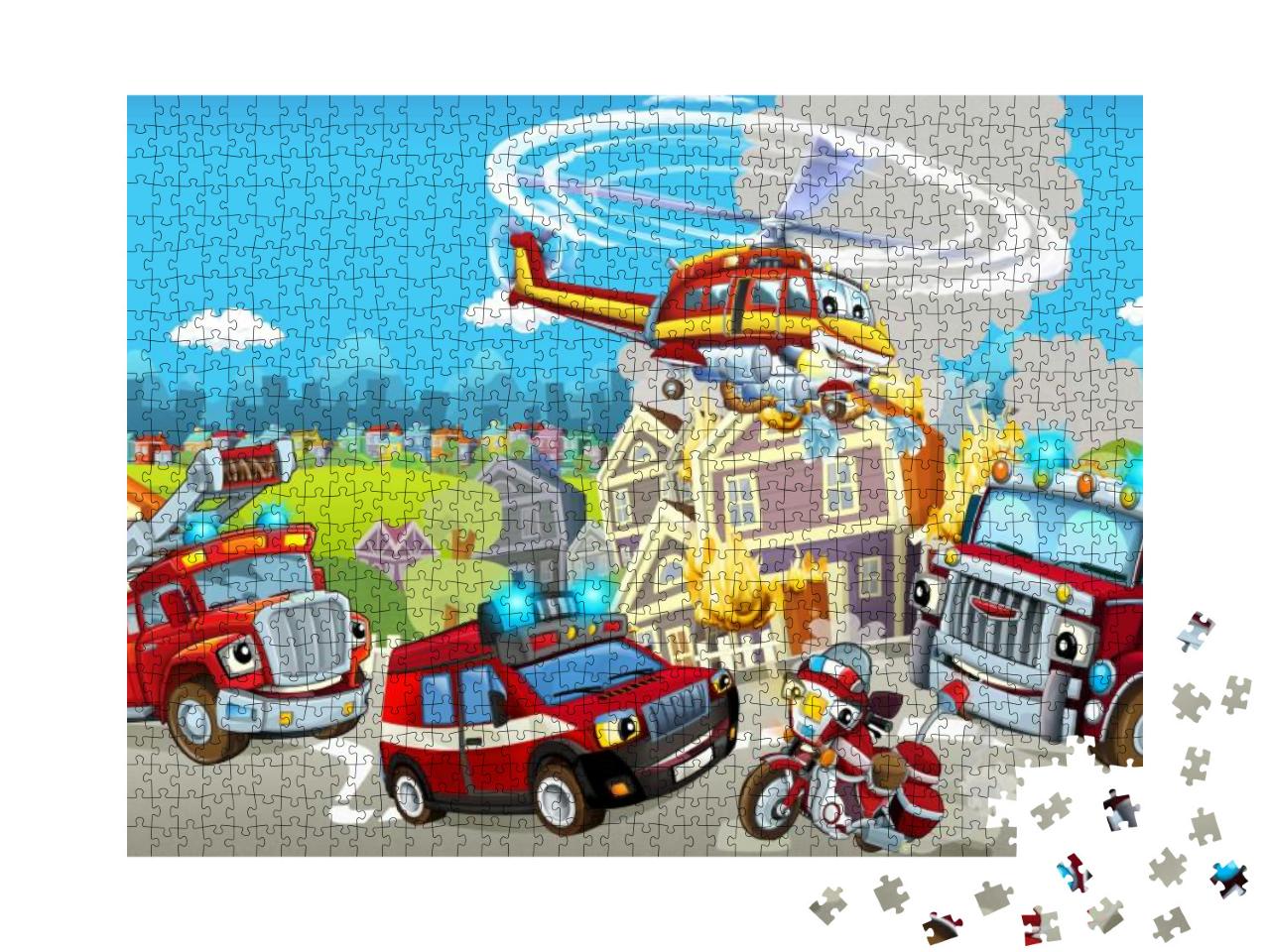 Cartoon Stage with Different Machines for Firefighting Co... Jigsaw Puzzle with 1000 pieces