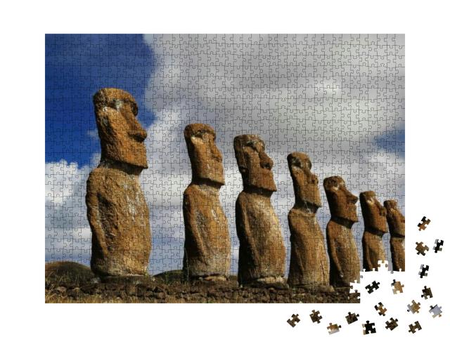 View of Seven Ahu Akivi Moai, Which Are the Only Moai to... Jigsaw Puzzle with 1000 pieces