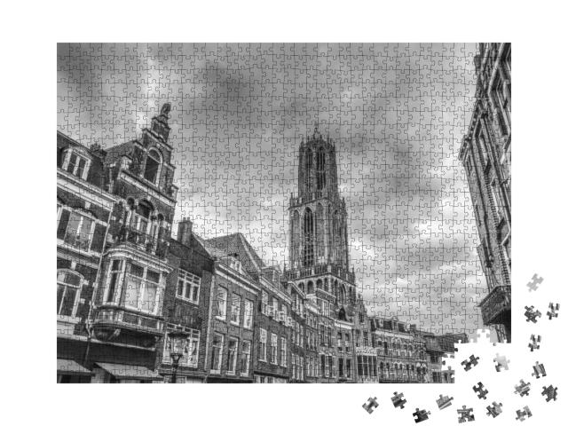 Ancient European Church in Utrecht. Black-White Photo... Jigsaw Puzzle with 1000 pieces