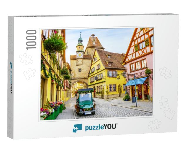 Touristic Retro Car on Picturesque Street, Decorated for... Jigsaw Puzzle with 1000 pieces