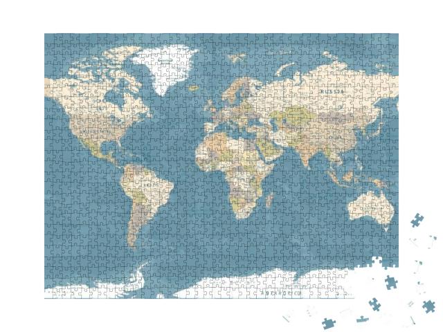 World Map Vintage Dark Political - Vector Detailed Illust... Jigsaw Puzzle with 1000 pieces