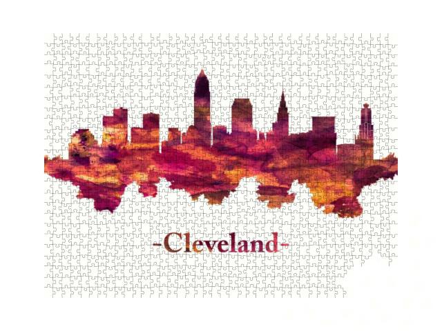 Red Skyline of Cleveland, a Major City in the U. S. State... Jigsaw Puzzle with 1000 pieces