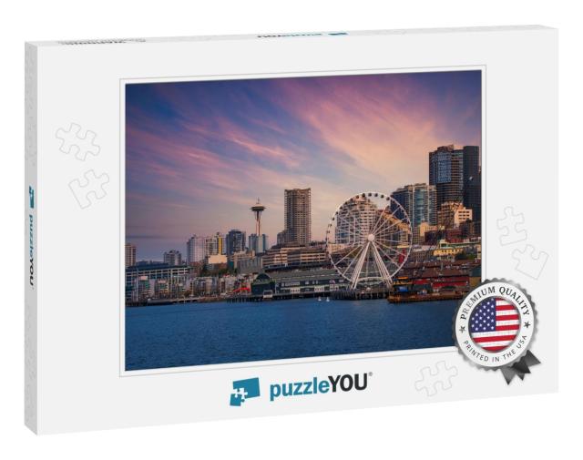 Downtown Seattle Skyline with the Great Wheel & Water Fro... Jigsaw Puzzle
