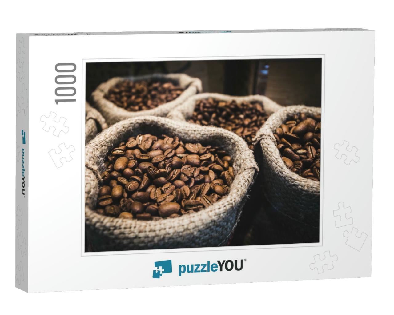 Coffee Beans in Bags. Fresh Coffee Beans Background... Jigsaw Puzzle with 1000 pieces