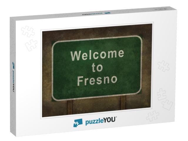 Welcome to Fresno, Road Sign Illustration with Distressed... Jigsaw Puzzle