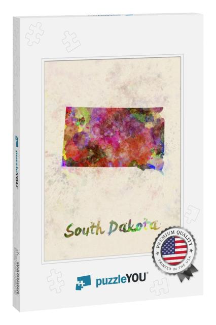 South Dakota Us State Poster in Watercolor Background... Jigsaw Puzzle