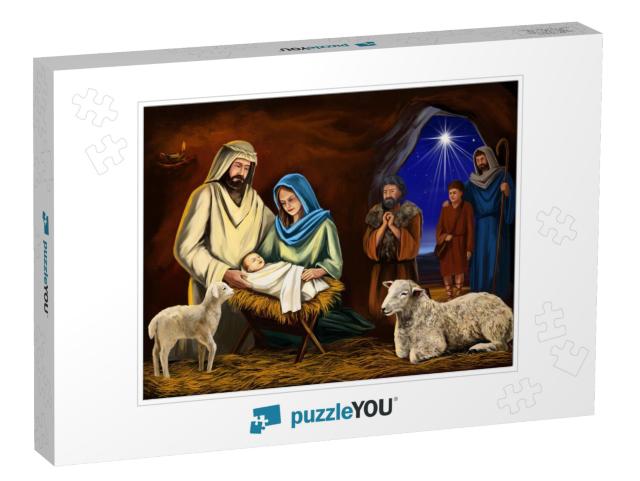 Christmas Story. Christmas Night, Mary, Joseph & the Baby... Jigsaw Puzzle