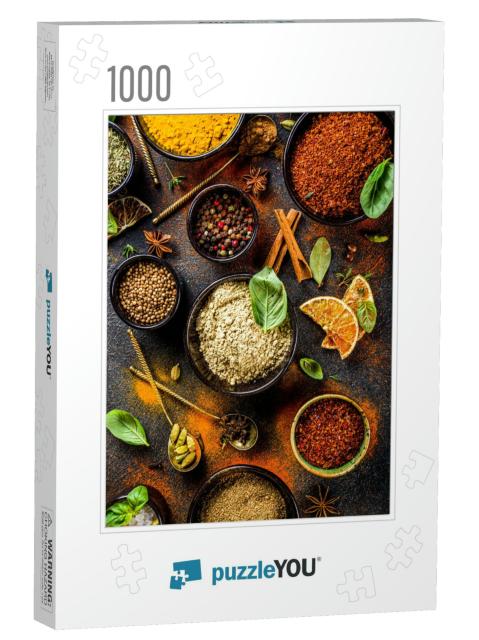 Set of Spices & Herbs for Cooking. Small Bowls with Color... Jigsaw Puzzle with 1000 pieces