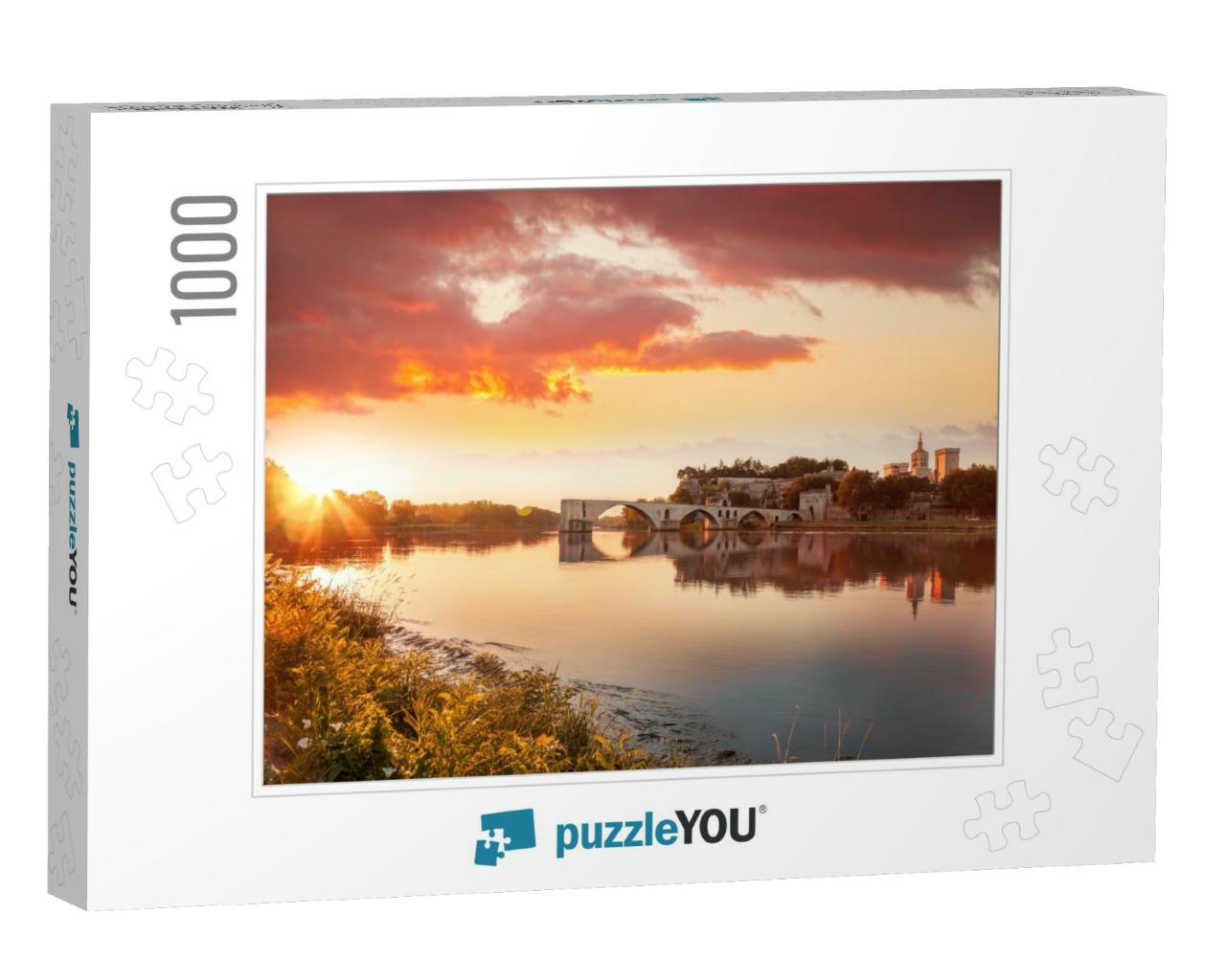 Avignon Old Bridge Against Colorful Sunset in Provence, F... Jigsaw Puzzle with 1000 pieces