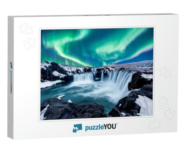 A Wonderful Night with Kp 5. Northern Lights the Godafoss... Jigsaw Puzzle