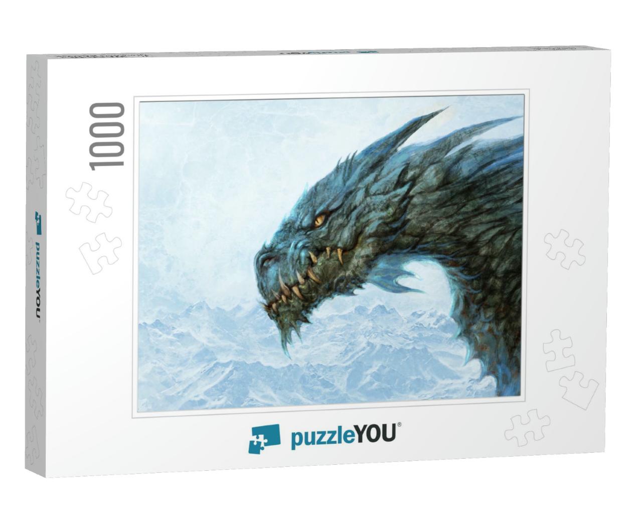 Fierce Ice Dragon - Digital Illustration... Jigsaw Puzzle with 1000 pieces