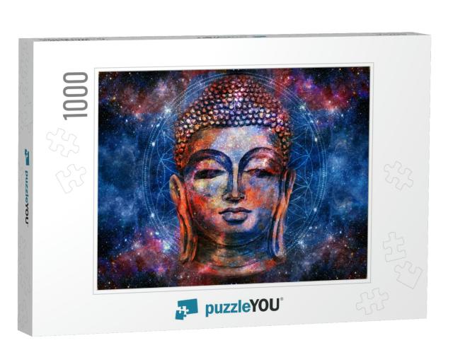 Head of Lord Buddha Digital Art Collage Combined with Wat... Jigsaw Puzzle with 1000 pieces
